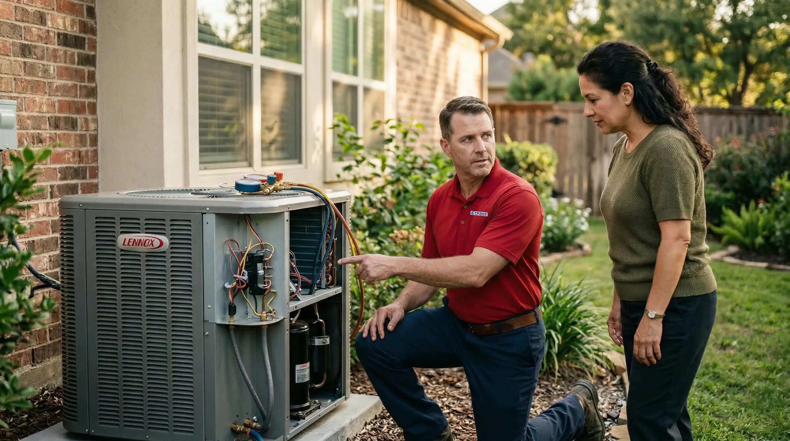 HVAC technician helping a female homeowner