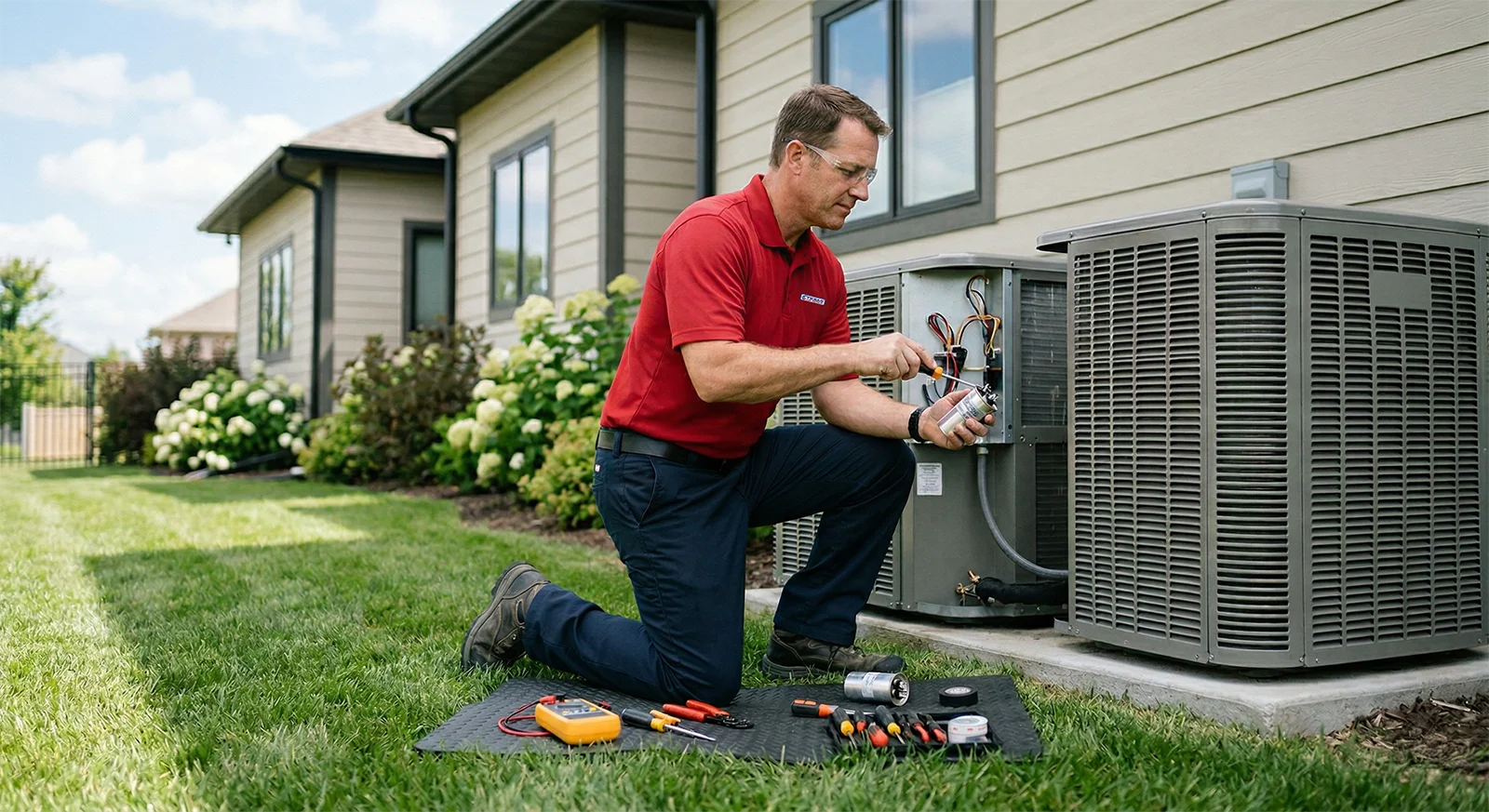 Texas Air Repair technician repairing an AC part