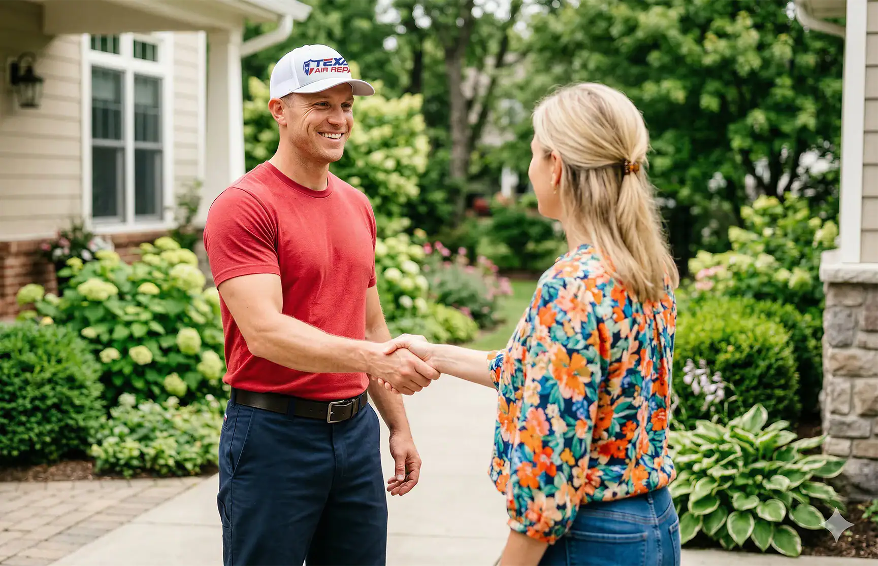 Texas Air Repair HVAC specialist greeting a customer